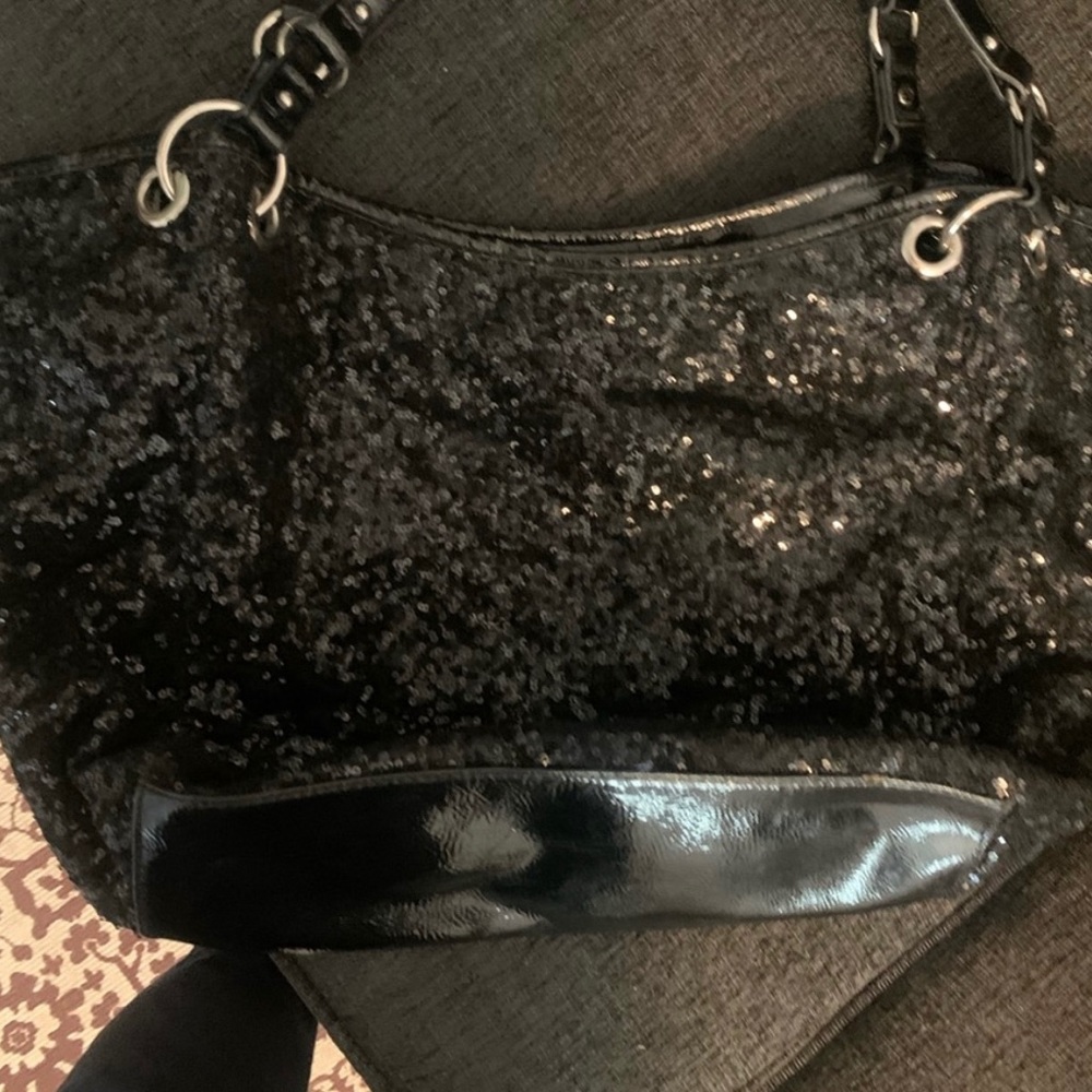 Nine West Black Sequin Purse, leopard print lining